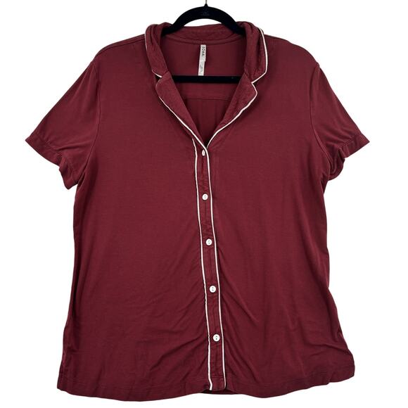 Soma Cool Nights Pajamas Size L Burgundy Red 2 Piece Set Button Top Pull On - Picture 2 of 14